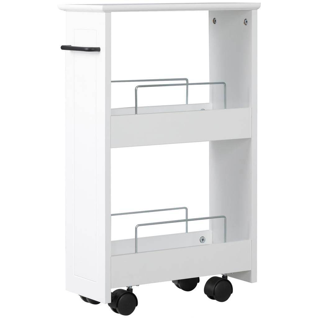 Platzsparender Mehrzweckwagen aus MDF-Holz mit Rädern, 42,5x20,3x66,7cm, Weiß