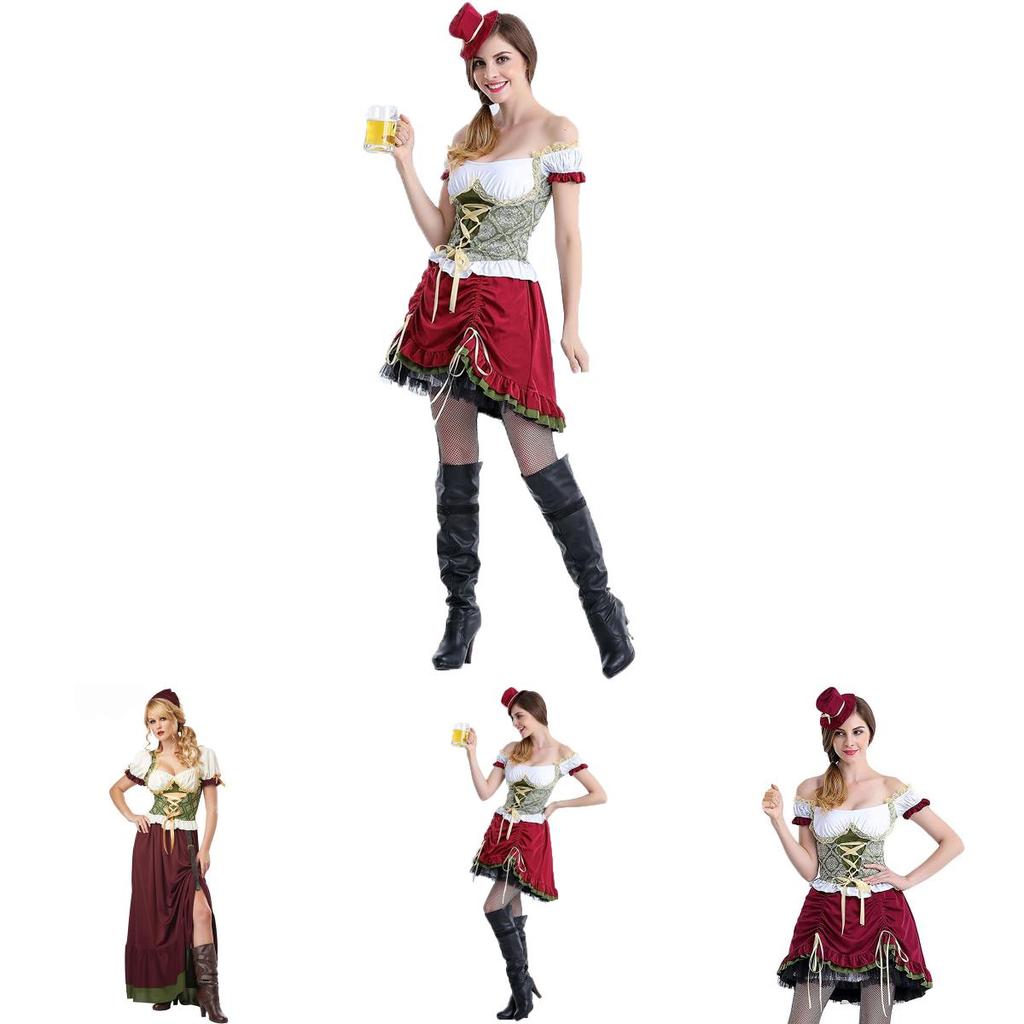 Costume da Cosplay Dirndl Bavarese Oktoberfest Birraia Con Maniche a Sbuffo