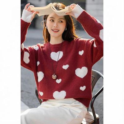 Mocanna Women's Festive Red Heart Knit Sweater