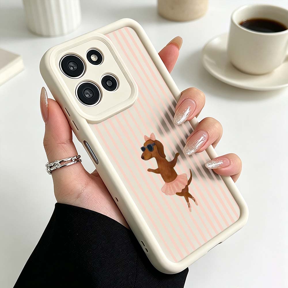 Cute Striped Dachshund Cover For Motorola Moto G86 G85 G75 G56 G35 G24 G06 Edge 70 60 50 Fusion Eye Ladder Phone Case