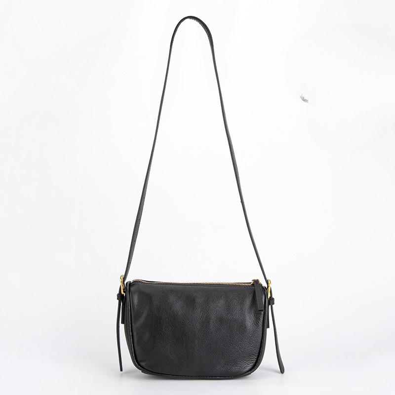 Leather Retro Single-shoulder Bag, Women's Top-grain Leather Large-capacity Zippered Crossbody Bag, Commuter Women's Pillow Bag