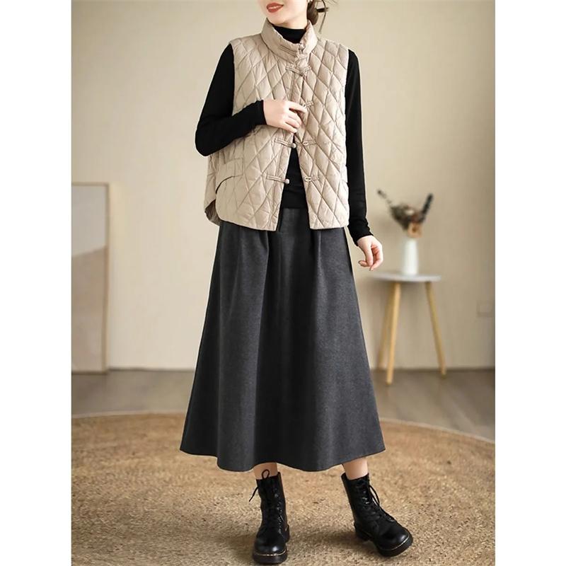 Autumn and Winter Vest for Women Retro  Lightweight Down Cotton Jacket Women Warm Top Padded Puffer Vests  Solid Sleeveless Jackets Casual Parkas