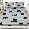 Striped Black Cat Pattern Bed Hat Three-Piece Digital Printing Bedding Bed Hat Three-Piece Set Children And Adults