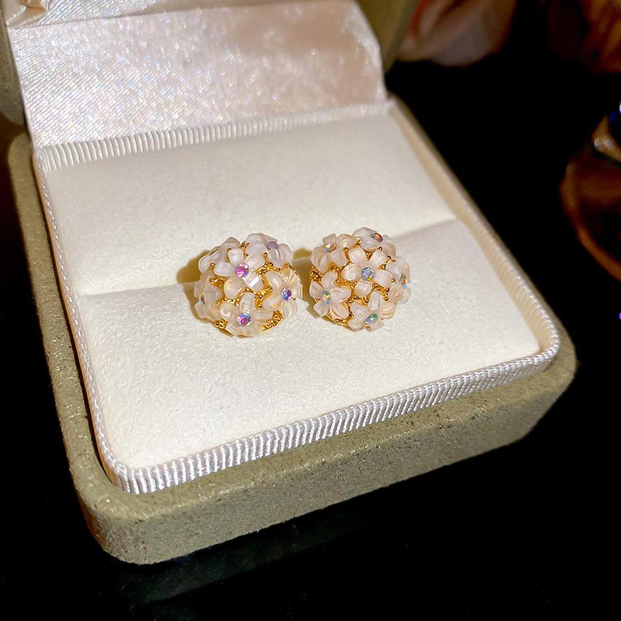 18k silver needle flower stud earrings sweet and delicate versatile earrings earrings women