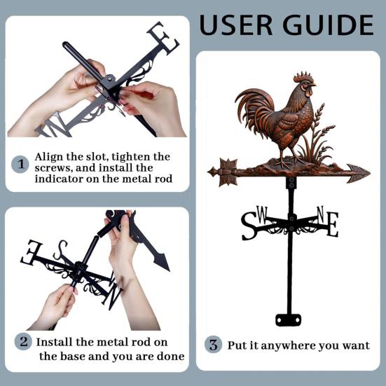 Rooster Weather Vane Retro Metal Wind Vane Roof Decoration Farmhouse Decorative Weather Vane for Outdoor Garden Decor
