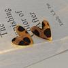 Silver Needle Leopard Print Heart Stud Earrings: Retro Hong Kong Style for Autumn/Winter Fashion