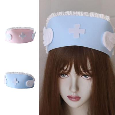 Tessuto Traspirante Copricapo da Infermiera con Decorazione ad Ali d'Angelo Cappello Cosplay Accessori per Costumi per Festa di Halloween