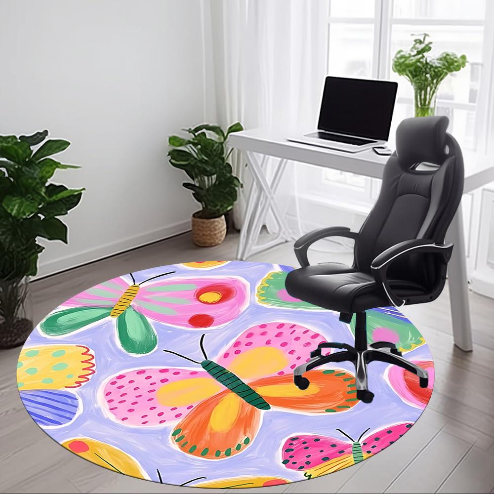 1pc Butterfly Pattern Office Round Rug, Non-slip, Soft and Durable Office Rug for Interior Decoration, Perfect for Office, Beautiful Decoration yy2603