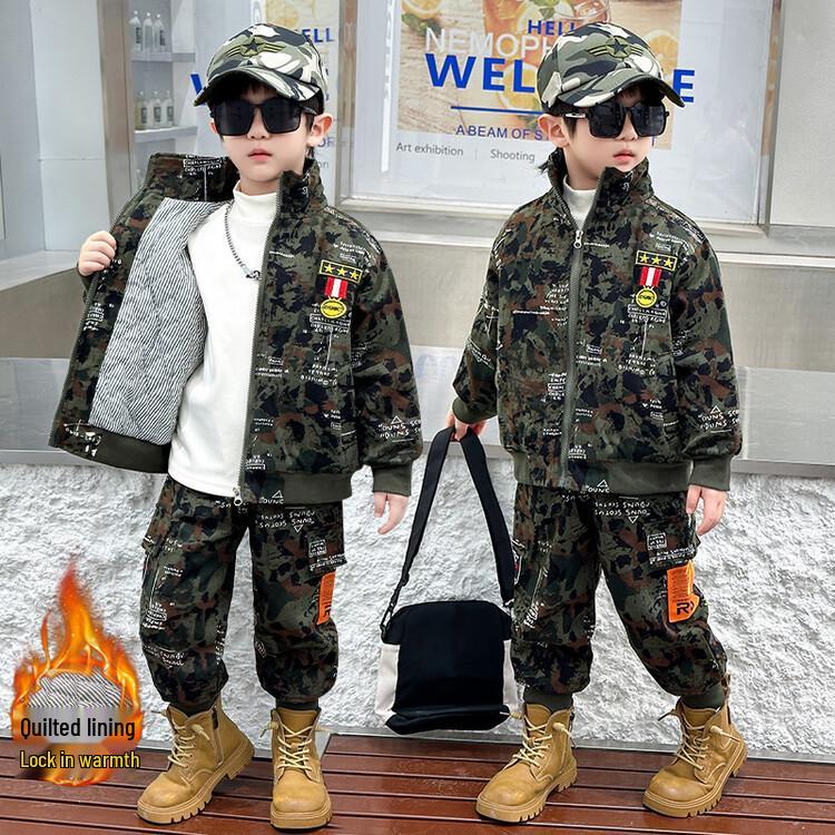 Boys' Camouflage Soldier Set with Fleece Padding - Autumn/Winter Edition, Special Forces Thickened Police Uniform