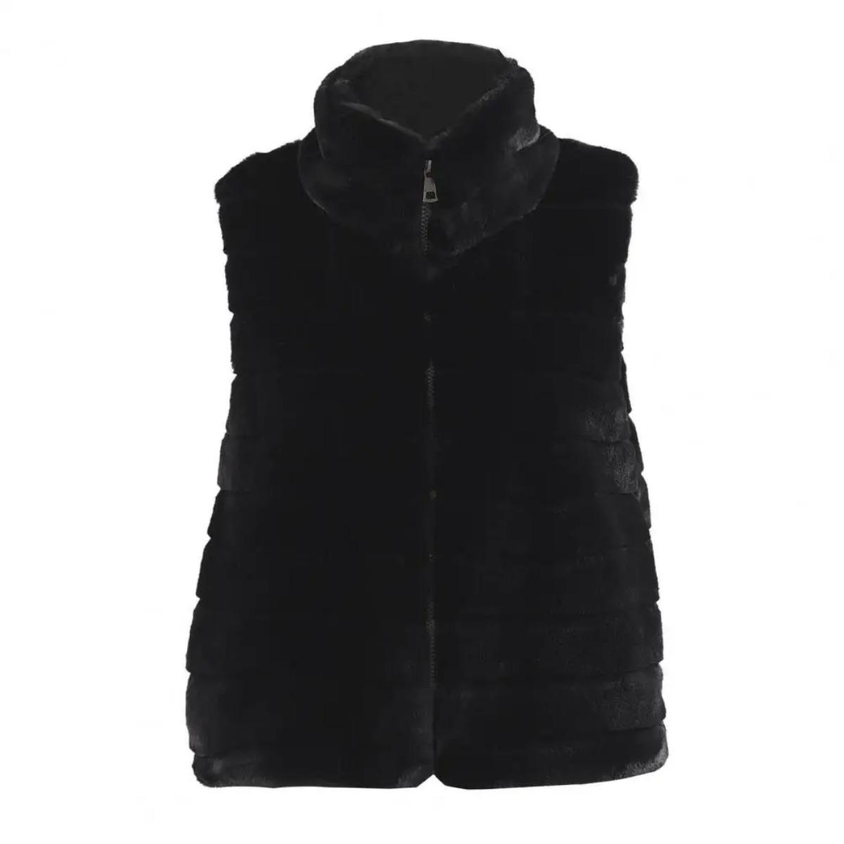 

VAYLA Осенний жилет для женщин Имитация лисьего меха Безрукавное пальто Зимний теплый жилет из искусственного меха Куртка Женская верхняя одежда 4XL чёрный