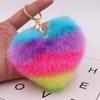 15x10cm Colorful Key Chain For Women Fashion Gifts Fur Keychain Fluffy Faux Rabbit Key Chain Keyring Car Bag Heart Pendant