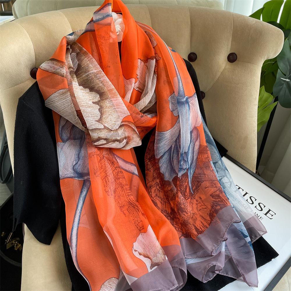 Silk Scarf Soft Gauze Multifunctional Women's Long Super Large Sun Protection Thin Shawl Scarf Dual-purpose Spring and Summer Beach Towel