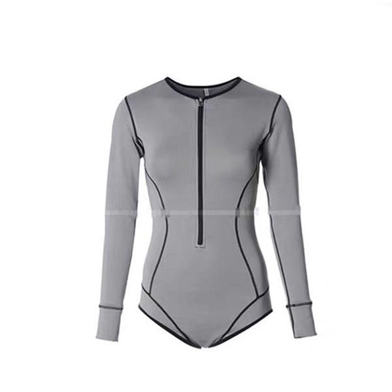 Women's Long Sleeve Korean Wetsuit One-Piece Swimsuit with Sun Protection