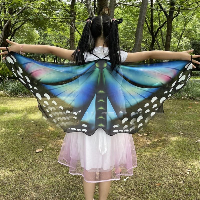 Boys Girls Shawl Butterfly Wing Dancing Party Photo Fairy Cosplay Accessory Christmas Halloween Dress up Cape Coverups