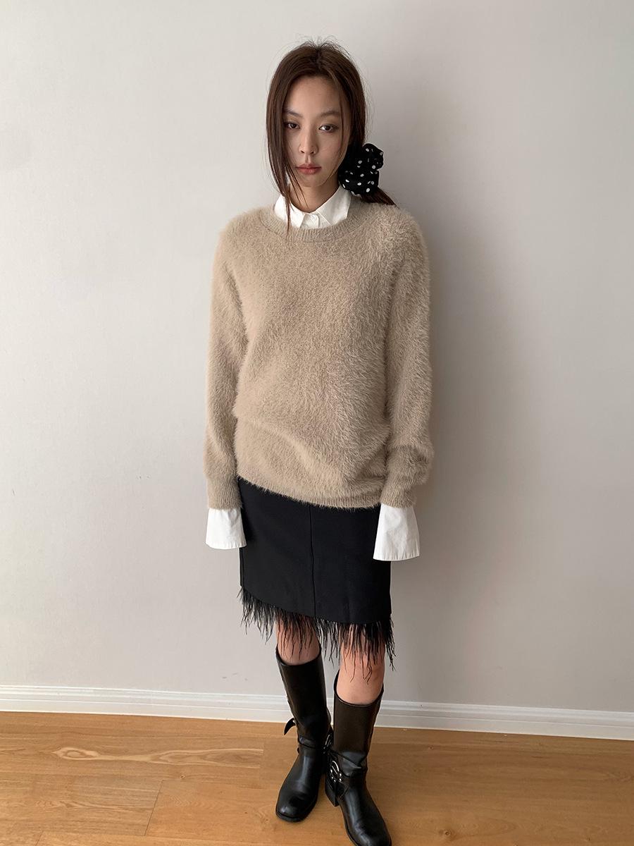 

Дороти Корейский Ретро Мягкий С Круглым Вырезом Пушистый Приталенный Вязаный Свитер - Универсальный Теплый Топ с Длинным Рукавом One Size бежевый