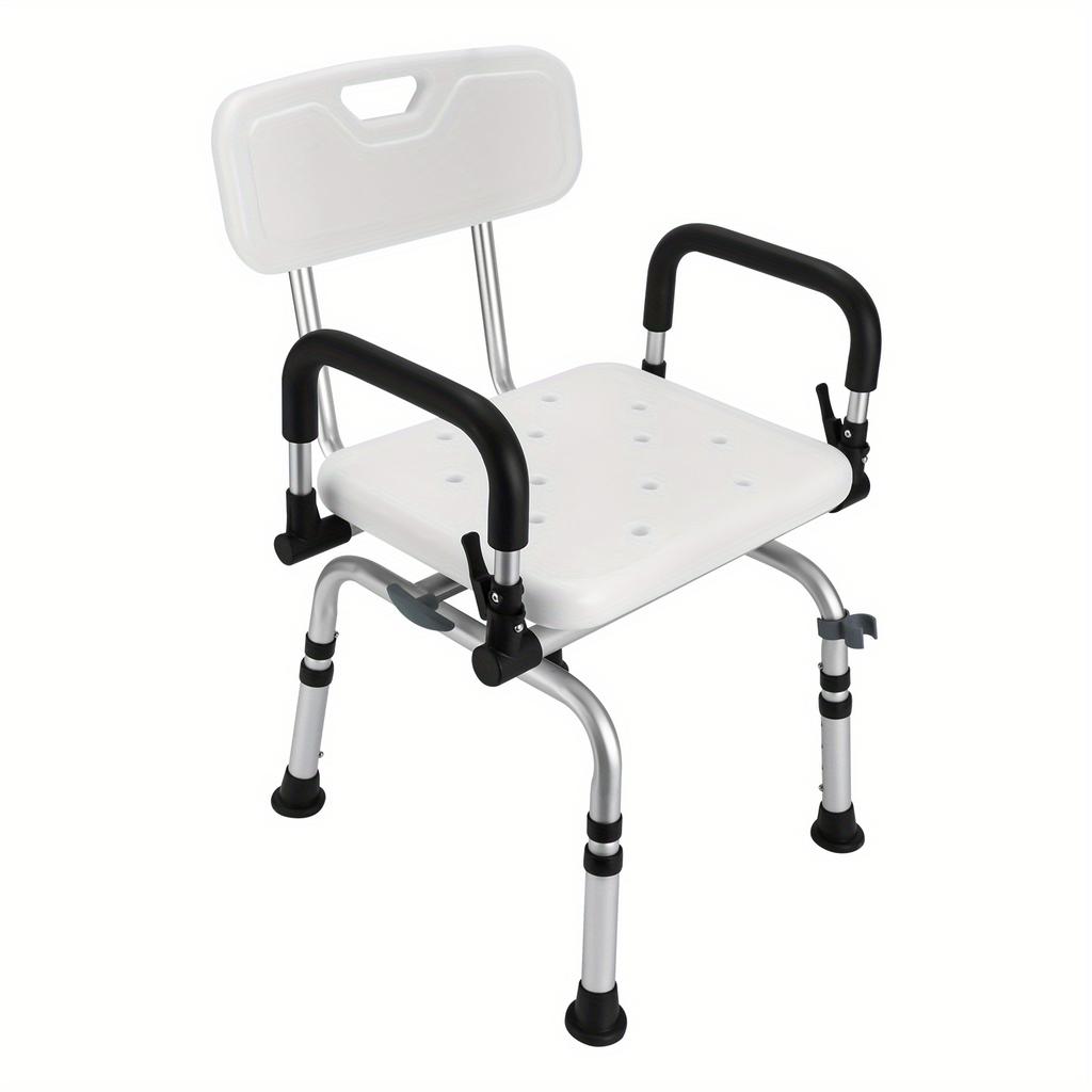 360° Rotating Shower Chair with Armrests and Backrest, Height-Adjustable Rotatable Shower Stool, Shower Chair