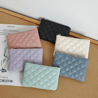Women Small Coin Purse Pu Leather Zipper Wallets Pouch Plaid Print Change Purses Business Card Holder Ladies Mini Coin Bag