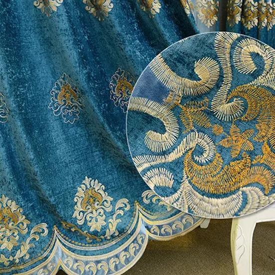 2PCS European-style Chenille Embroidered Thickening Blackout Curtains High-grade Living Room Bedroom Balcony Floor-to-ceiling Windows Nordic Curtains