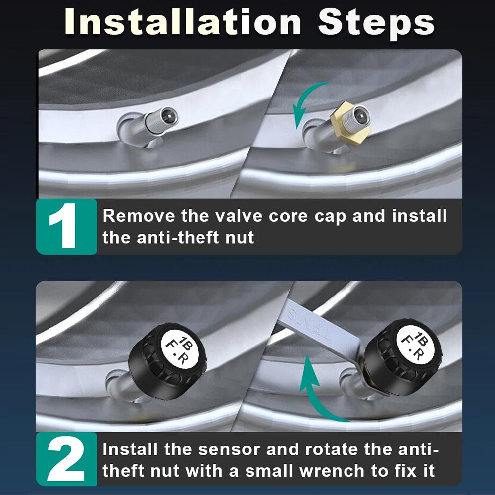 Bluetooth5.0 Car TPMS Wireless Tire Pressure Alarm Monitoring System IP67 Waterproof with 4 External Sensor Support Android/IOS