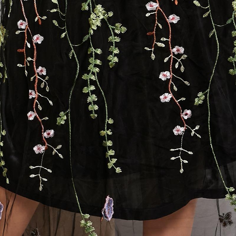 Floral Tulle Plus Size Dresses for Women Round Necked Lace Appliques Dress Summer Mesh Sheer Bling Floral Pleated Dress Commuter Fashion Dresses