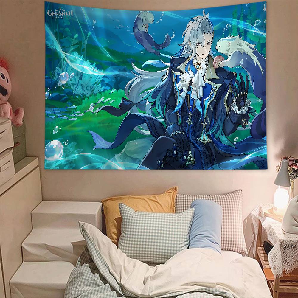 Genshin Impact Game Anime Tapestry Hippie Flower Wall Carpets Dorm Decor Wall Hanging Home Decor