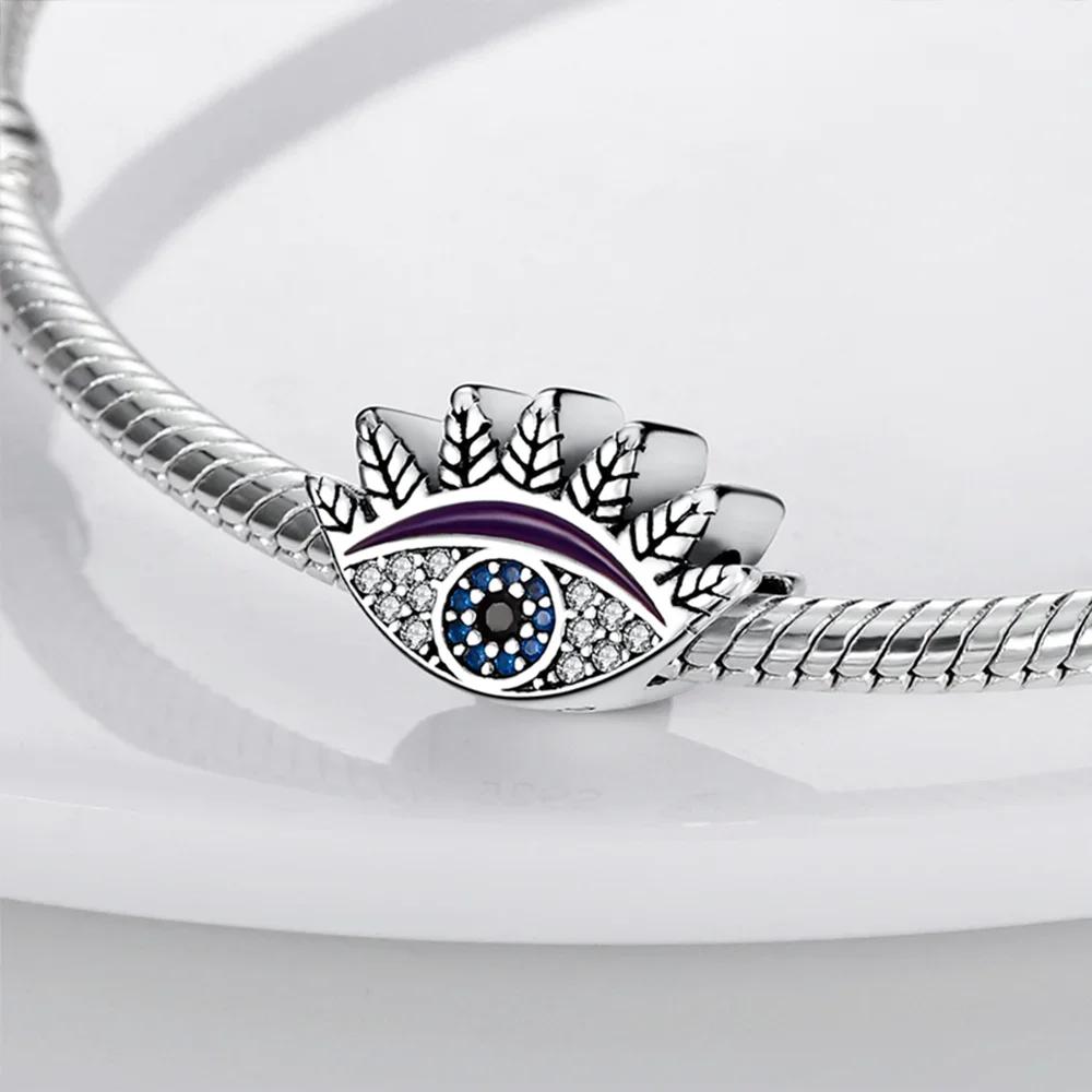 Blue Copper Beads Charms Rotating Demon Eye Palm Moon Starry Sky Charm Fit Authentic Pendant Bracelet Women Jewellery