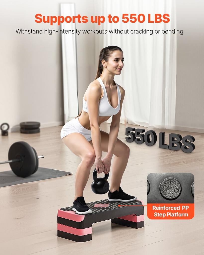 Aerobic Exercise Step Platform Adjustable Workout Stepper 4 Riser Red