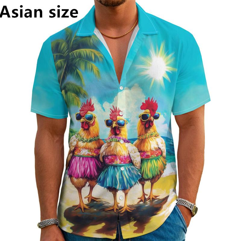 Herren Hawaiianhemd 3D Palmenprint Alohahemd Strand Tropischer Urlaub Kurzarm Button-Down-Hemd Mode Y2k Herrenbekleidung