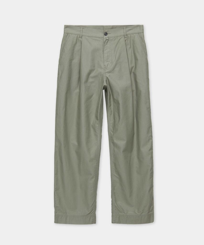 Kueo Garment Washed Moleskin One-Pleat Chino Pants (Grayish Green)
