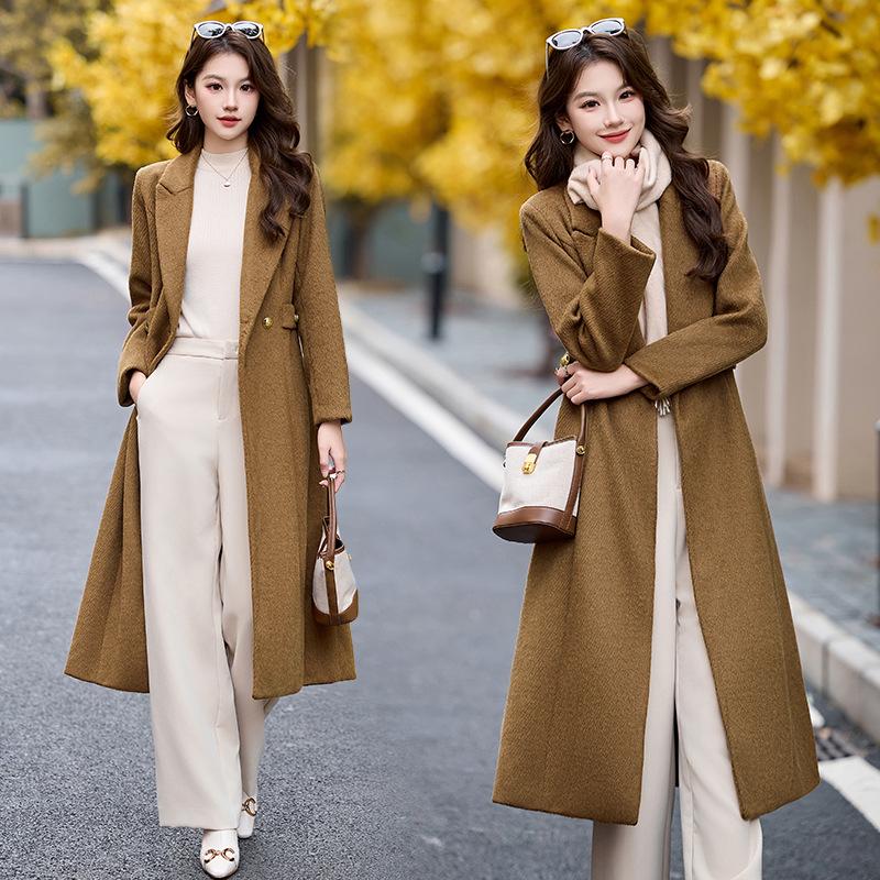 Women's Double-Breasted Lapel Wool Coat - Autumn/Winter Korean Fashion