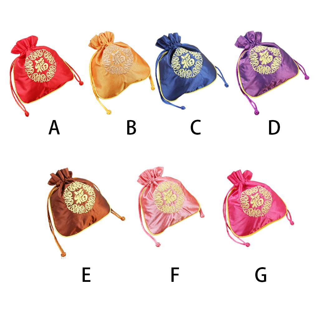 Drawstrings Bag Fu Word Embroidered Multipurpose Elegant Portable Gift Bags Artsy Pouches Wedding Christmas Household