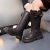 Girls High Top Winter Boots Bow Detail Slip Resistant Rubber Sole Zipper Closure Warm Fabric Lining