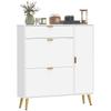 Shoe cabinet for 12 pairs, shoe wardrobe, 2 pull-down drawers, 4 compartments, 99.4x23.8x106.6cm, white