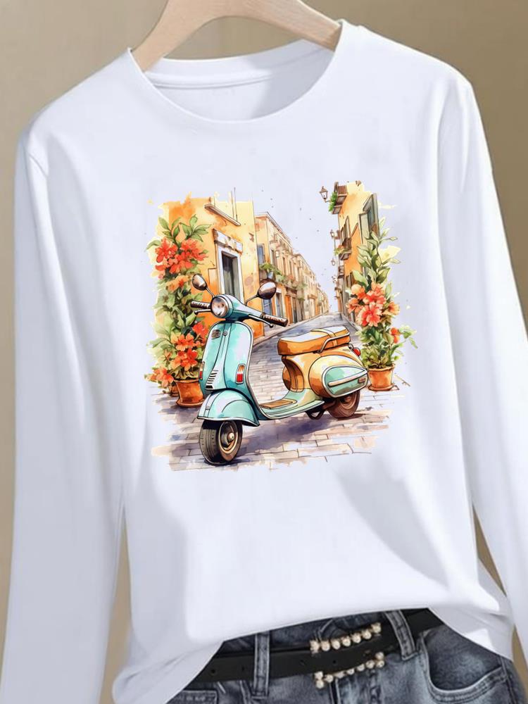 (Asian Size) Trend Style Cute Graphic Tee Women Autumn Winter Spring Casual Fashion Top O-neck Clothing Print T Shirt Long Sleeve T-shirts