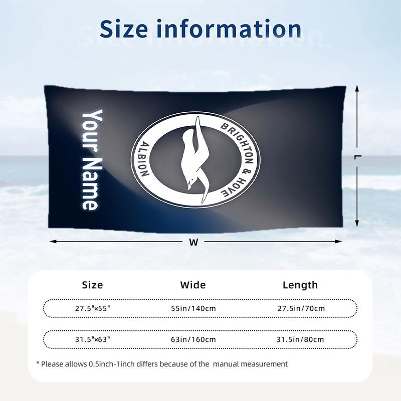 Beach Towel Brighton & Hove Albion Football Print Custom Name Text Soft Towel for Swimming Pool