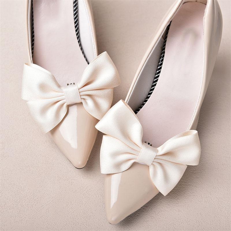 

2PCS Bow Shaped Shoe Buckle Accessories Wedding Brooch Fashion Shoe Decoration Charm Buckle Rhinestone Shoe Clip Silk Flower