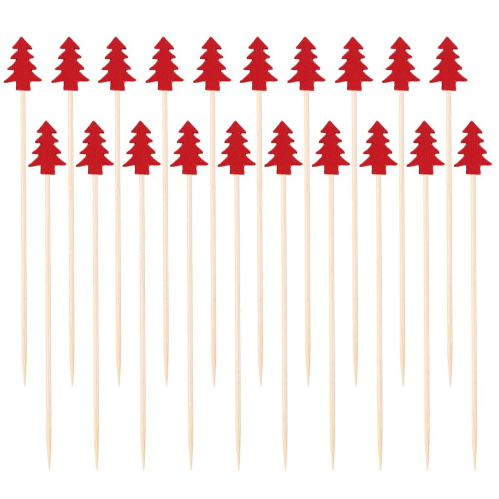 100Pcs Christmas Tree Shape Bamboo Cocktail Picks Food Safe Smooth Finish Fruit Skewers for Bar Party Ktv Home Garnish