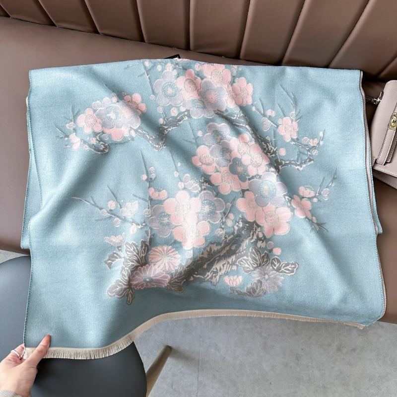 Premium plum blossom scarf women's imitation cashmere office air-conditioned room shawl with winter mother's gift scarf