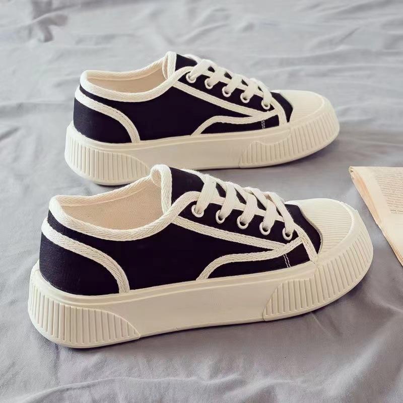 Canvas shoes female student casual baseplate shoes female student lace-up platform shoes