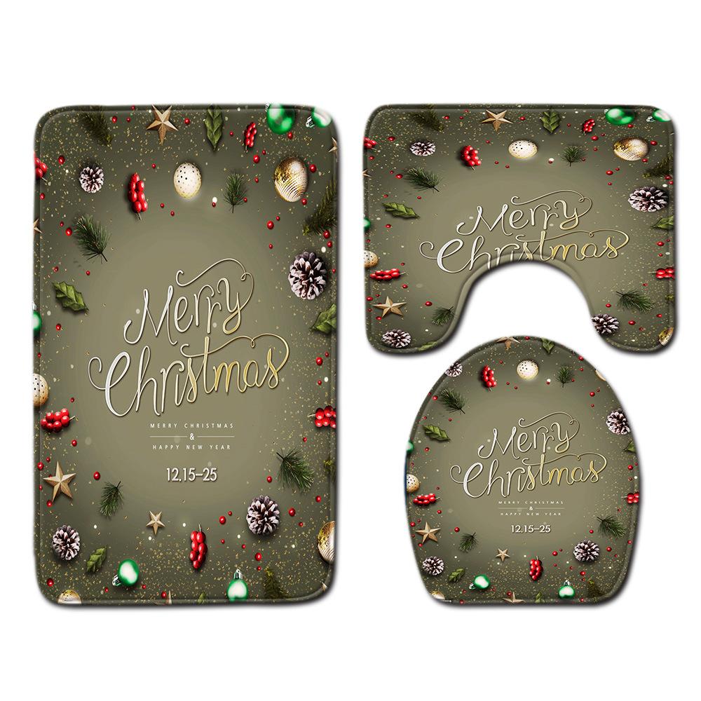 Christmas Toilet Three-Piece Floor Mat Bathroom Three-Piece Carpet Doormat