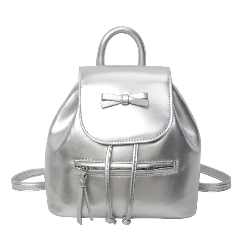 Portable Bright Solid Pu Backpacks For Women Simple High Quality Compact Cool Pendular Versatile Premium Durable