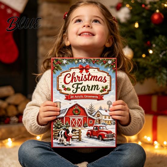 Holiday Countdown Calendar with 2D Calendar 24 Farm Advent 2026 Christmas Day Box Acrylic Decorative