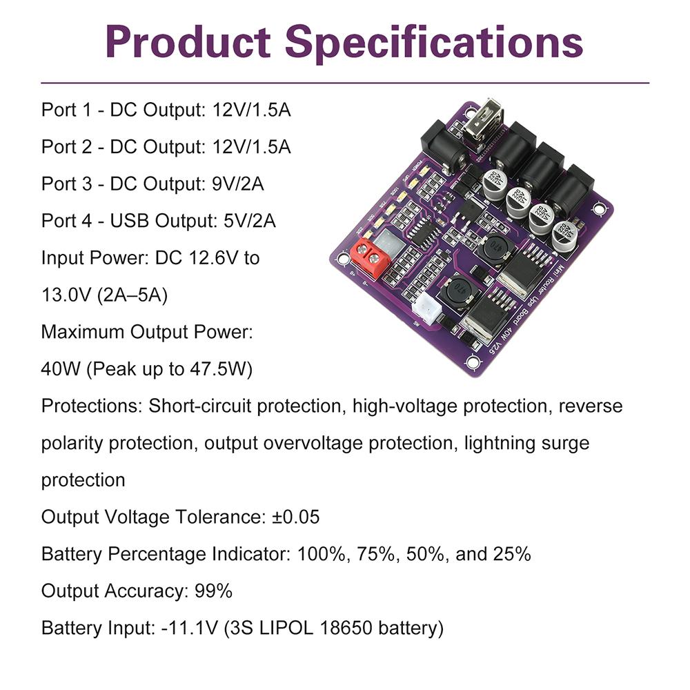 40W Uninterruptible Power Supply Module 4-Channel Output Battery Charging Board Mini Router UPS Power Module Battery Indicator