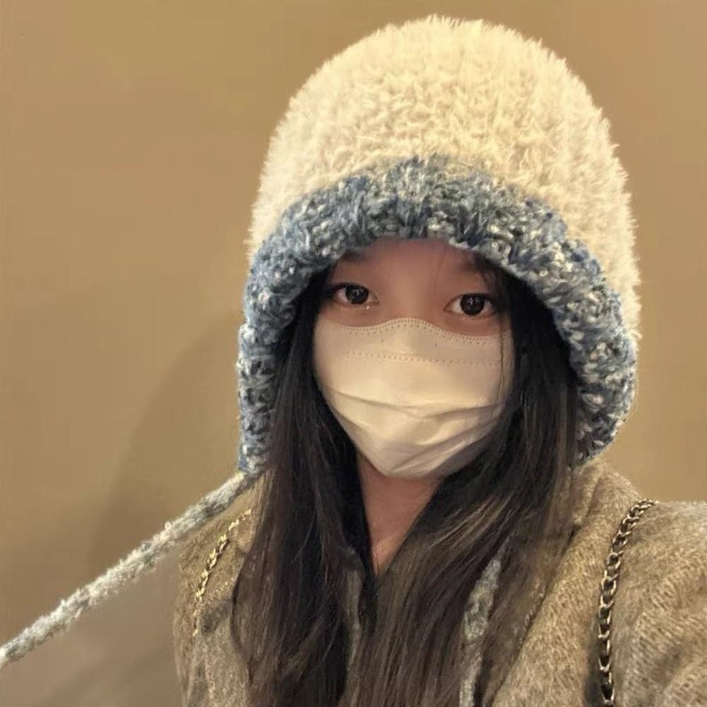 Soft Plush Pullover Hats Windproof Knitted Warm Hat Fashion Fluffy Beanie Hat  Cycling Riding