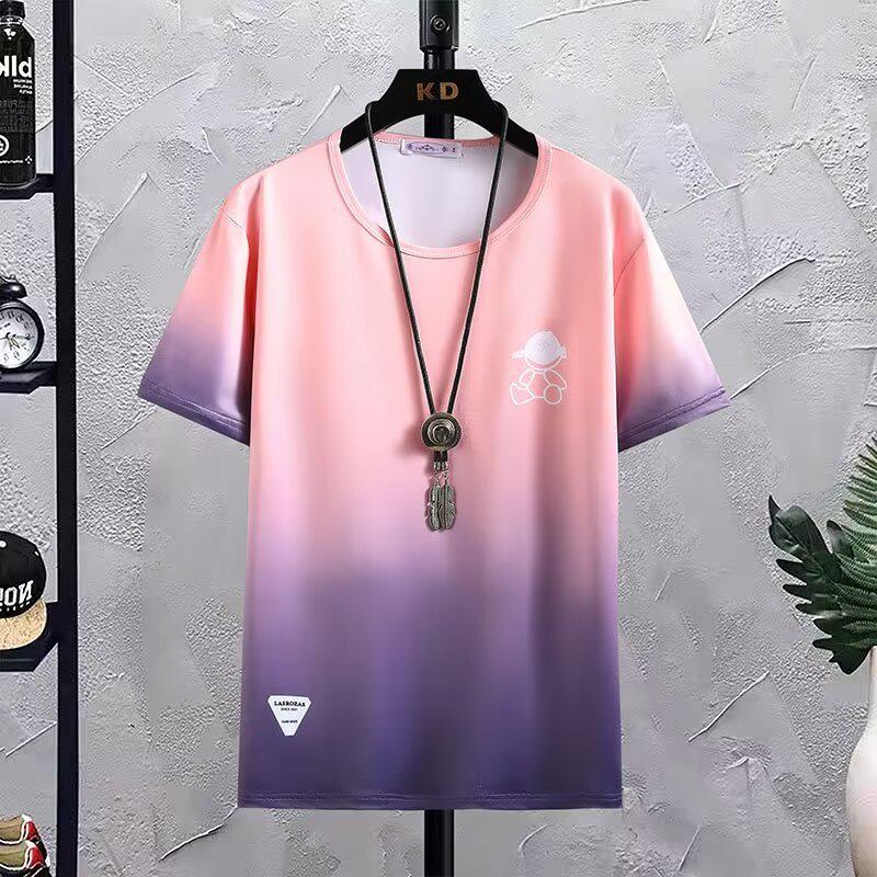 

Men s Gradient Round Neck Short-Sleeve T-Shirt: Fashionable, Breathable, Versatile Summer Casual Top 2XL зелений