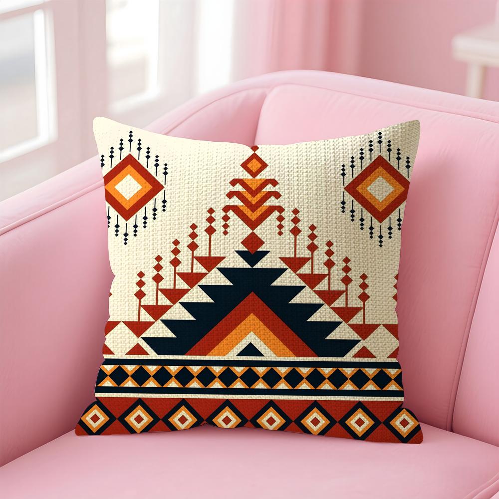 Navajo Azteca Pattern Cushion Cover Natural Linen Pillow Case DoubleSided Print Decorative Sofa Pillowcase Home Decor Gift
