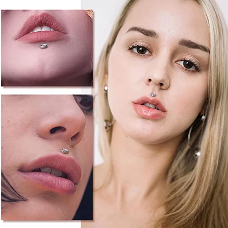 ASTM F136 Titanium Marquise Crystal Labret ear Stud CZ Paved Cartilage Tragus PIERC Earrings Lip Ring Stud Helix Piercing Jewelr
