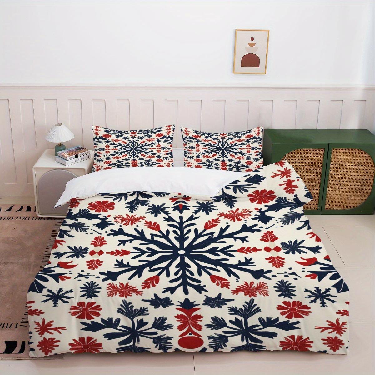 

Cozy Winter Wonderland Bedding Set - Red & Navy Snowflake Pattern Plush Comforter & Pillows Perfect for Holiday-Themed Bedroom EU Twin(135x200cm)