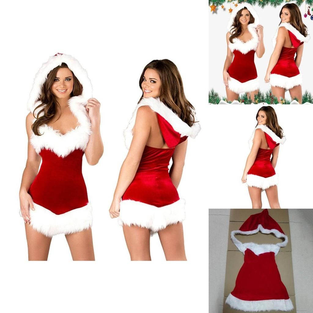 Sexy Women Santa Christmas Costume Soft Touch Velvet Dress For Festive Parties