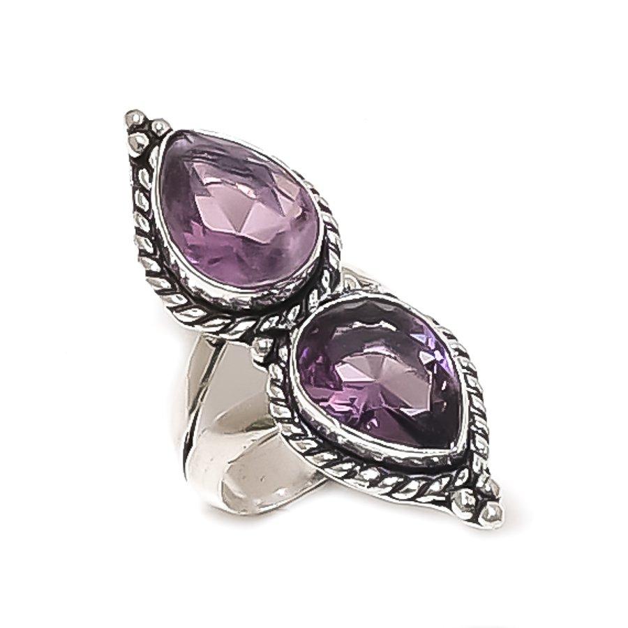 

Natural Amethyst Gemstone Handmade 925 Sterling Silver Jewelry Ring Size 7 ETC-13961